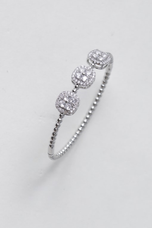 Bracelete Fino Três Pedras Strass Prata
