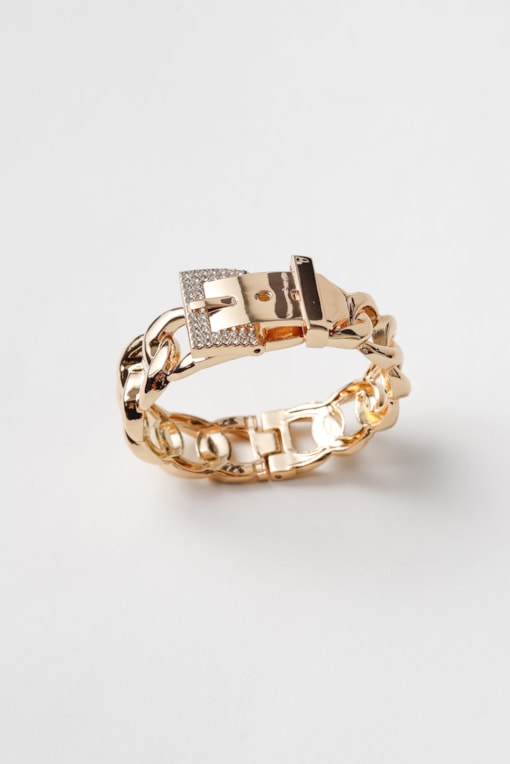 Bracelete Fivela Com Pedras Dourado