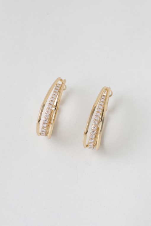 Brinco Argola Alongada com Strass Dourado