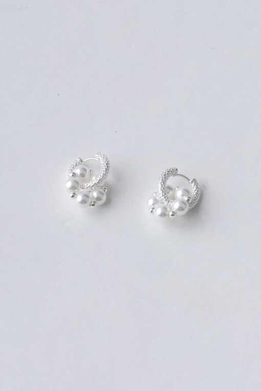 Brinco Argola Com Pérolas Pendentes Prata