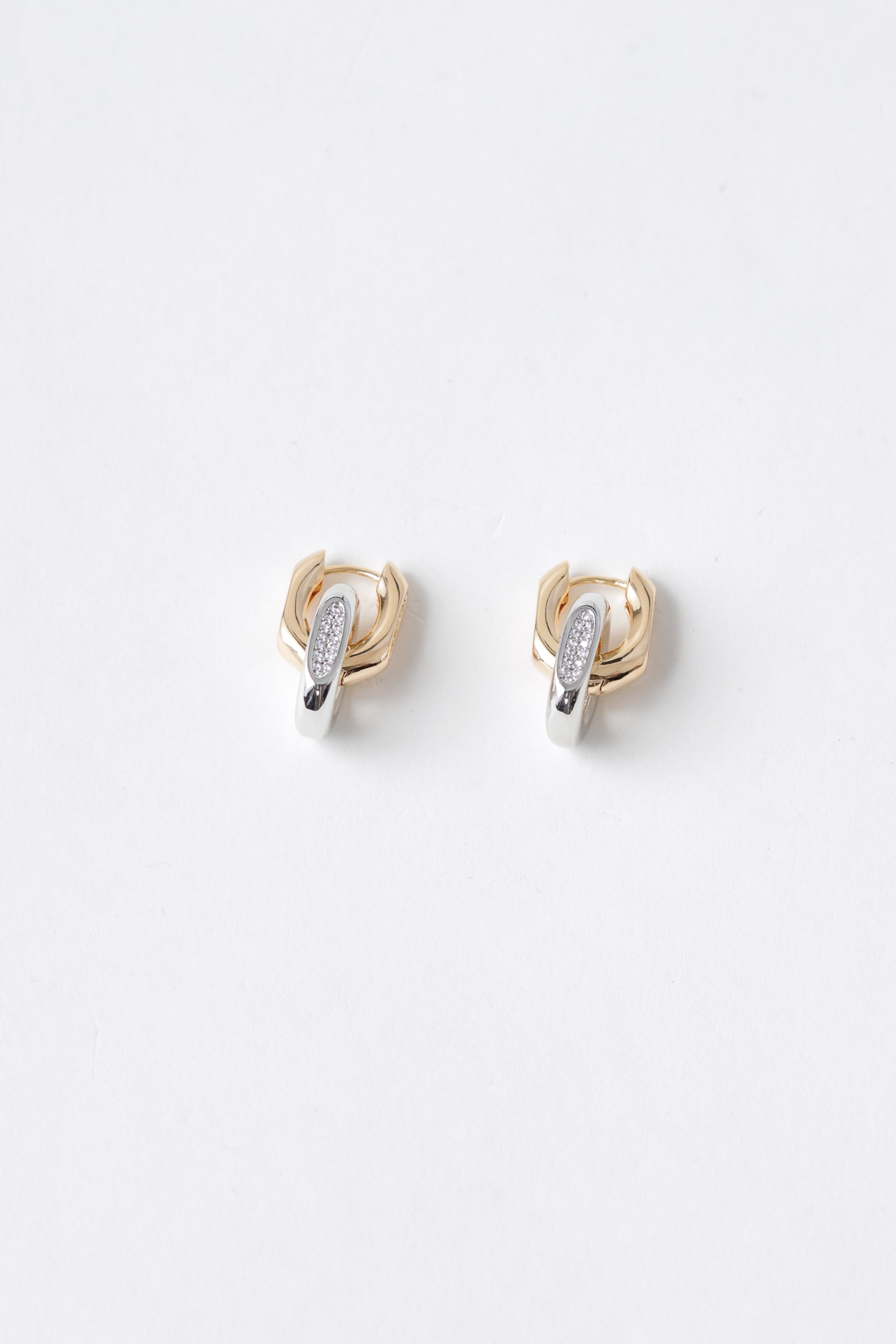 Brinco Argola Com Strass E Elo Prata Dourado
