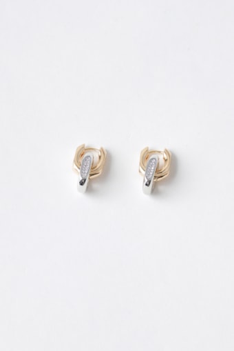 Brinco Argola Com Strass E Elo Prata Dourado