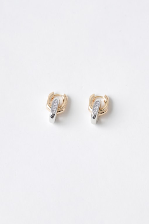 Brinco Argola Com Strass E Elo Prata Dourado