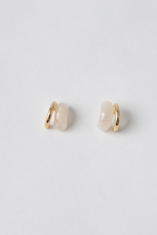 Brinco Argola Dupla Pequena com Resina Branco