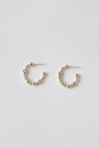 Brinco Argola Pequena com Esferas e Strass Dourado