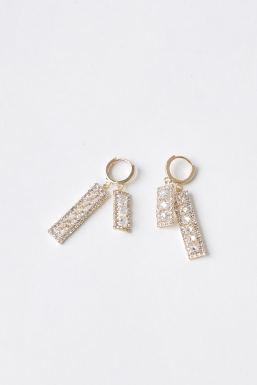 Brinco Bloco Strass Pendente Dourado