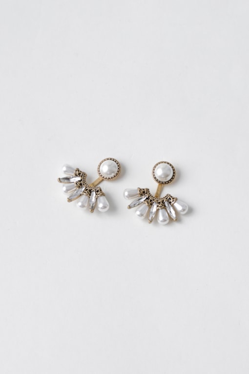 Brinco Com Pingente De Strass E Pérolas Dourado
