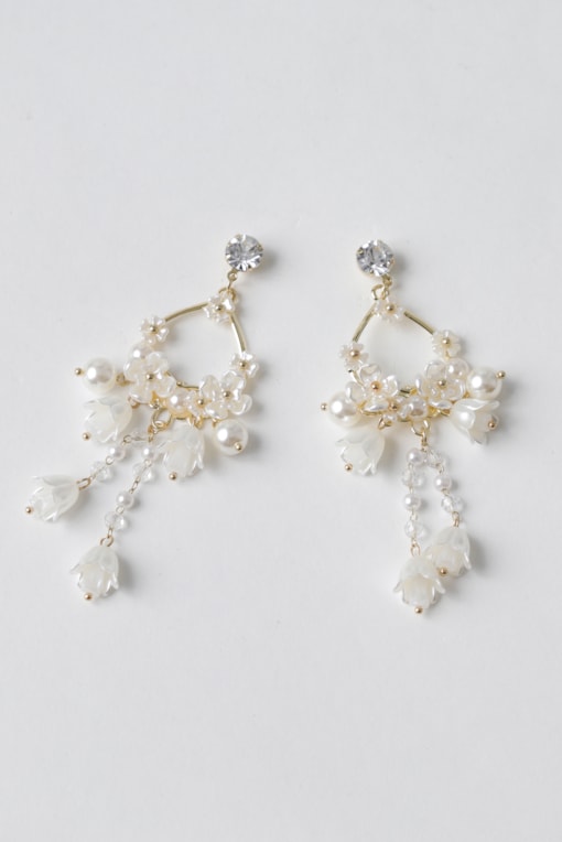 Brinco De Strass Flores E Pérolas  Dourado