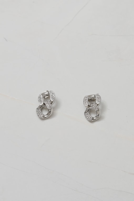 Brinco Elo Duplo Strass  Prata
