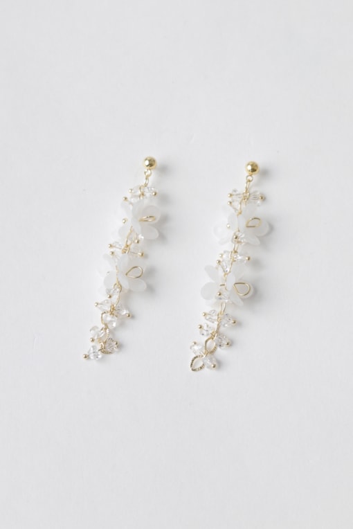 Brinco Pendente Flores E Strass Branco