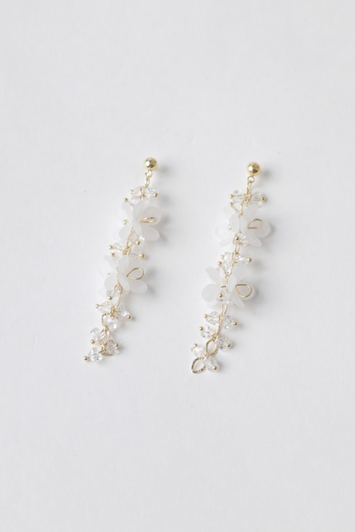 Brinco Pendente Flores E Strass Off-white