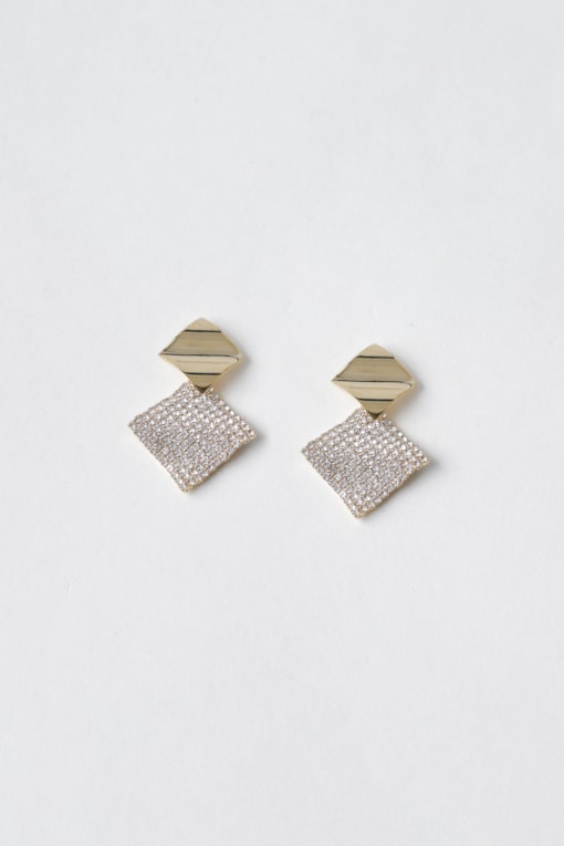 Brincos Quadrados Texturas E Strass Dourado