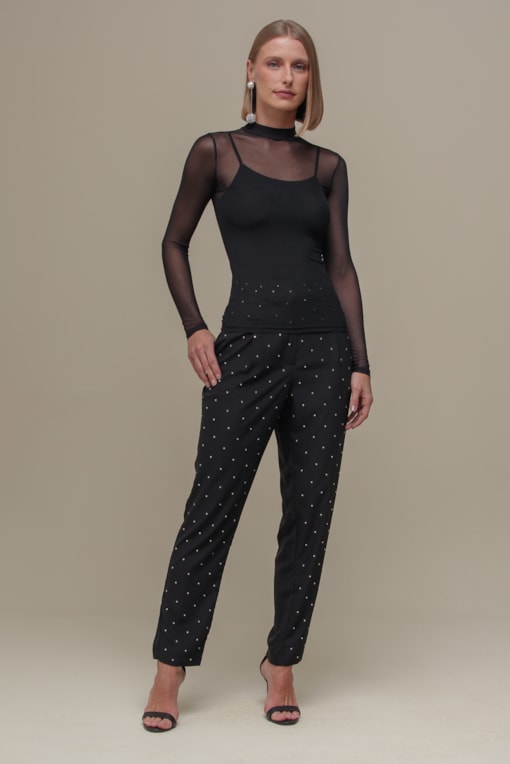 Calça Alfaiataria Brilhos Preto