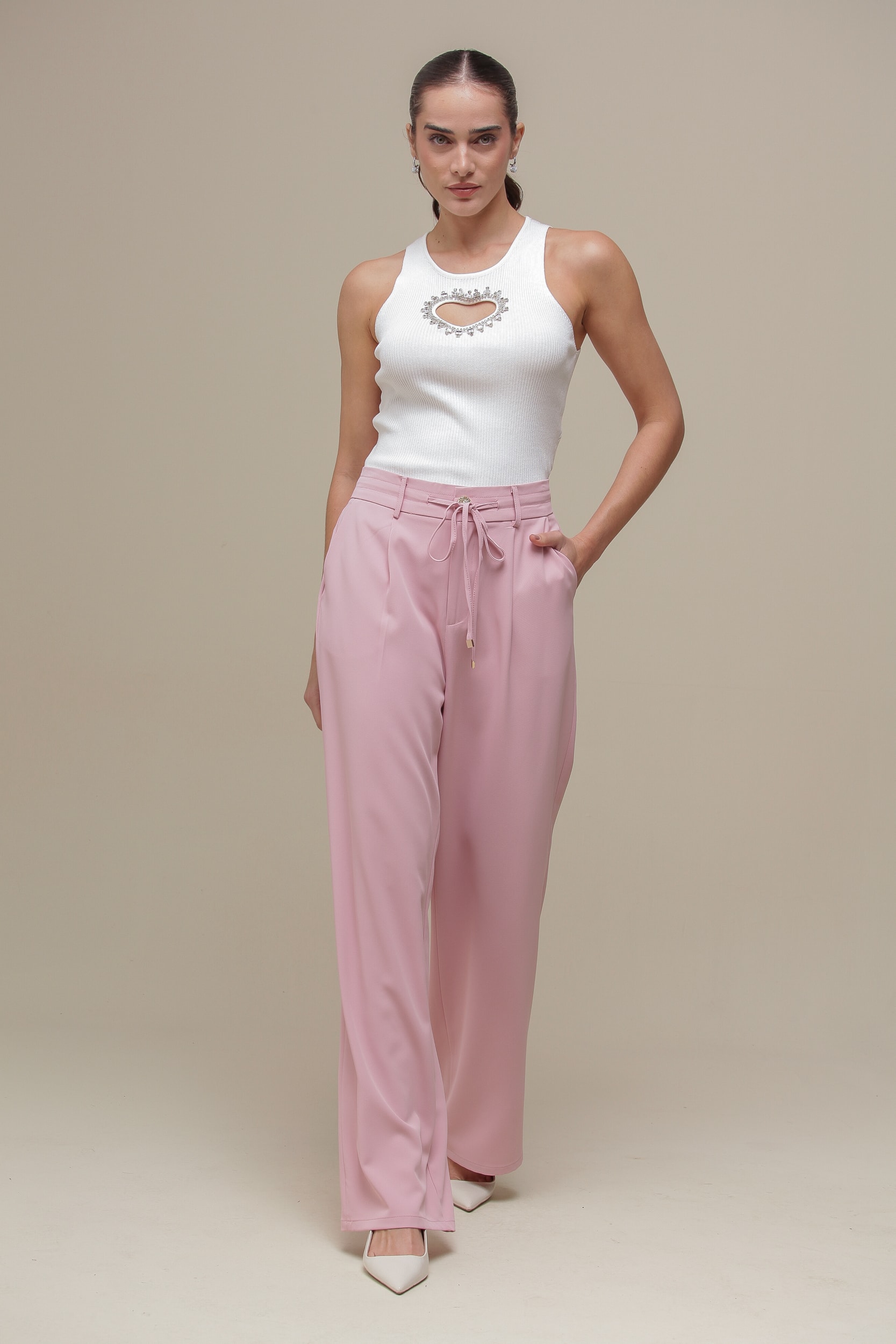 Calça Alfaiataria Cordão Rosa