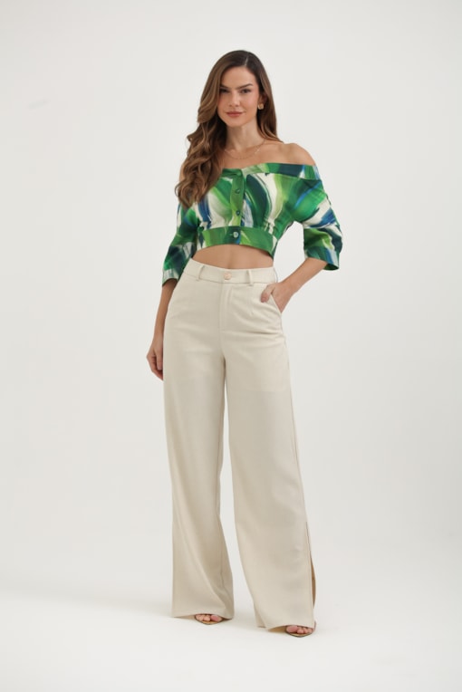 Calça Alfaiataria Fendas Natural