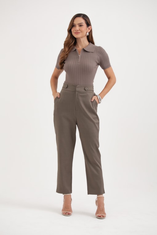 Calça Alfaiataria Martingale Cós E Elástico Verde oliva