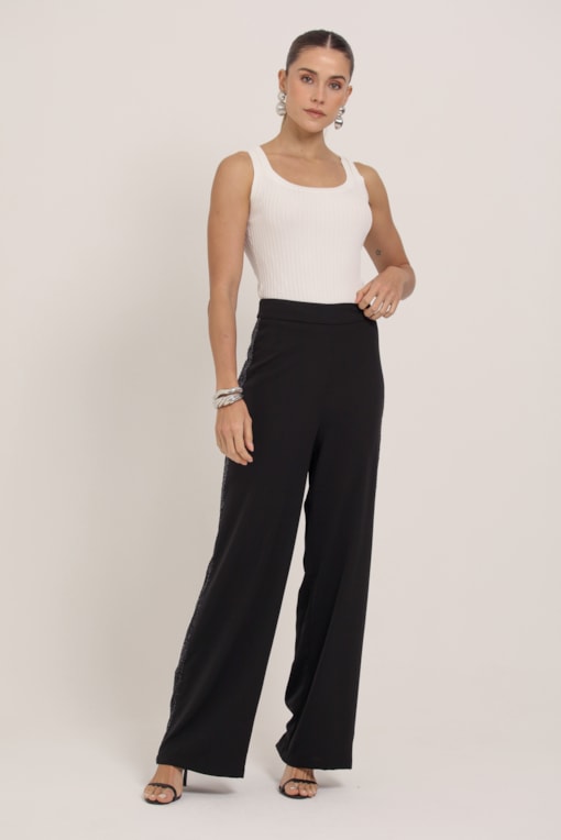 Calça Alfaiataria Paetê Lateral Preto