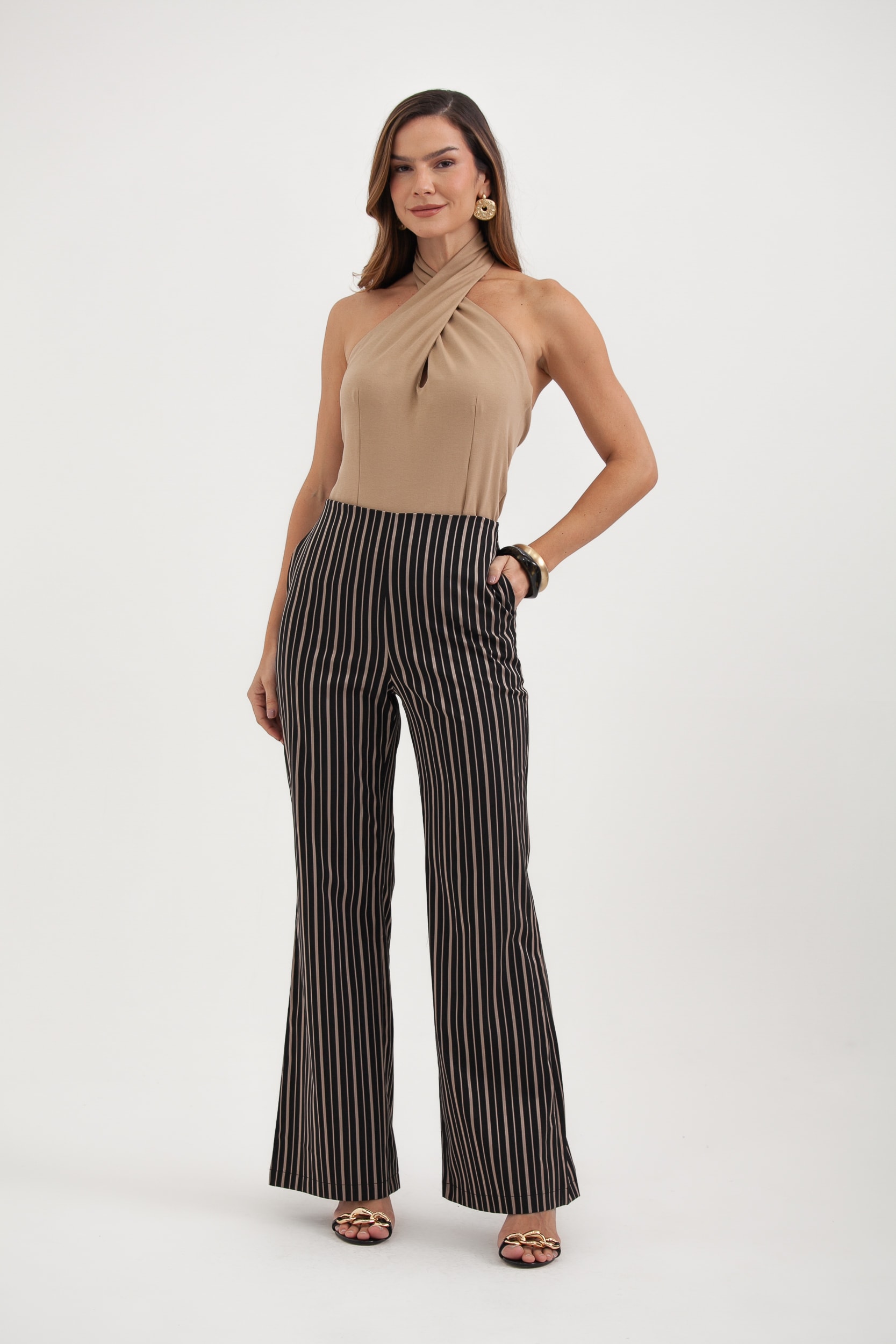 Calça Alfaiataria Risca De Giz Preto