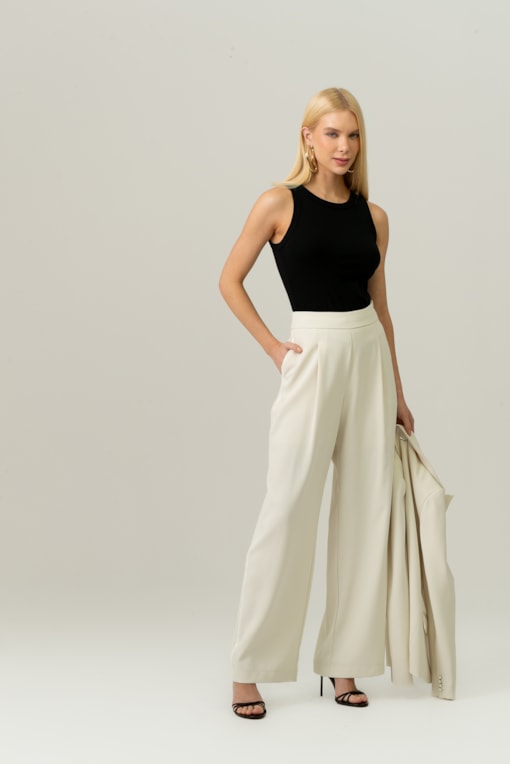 Calça Alfaiataria Vivo De Cetim Off-white