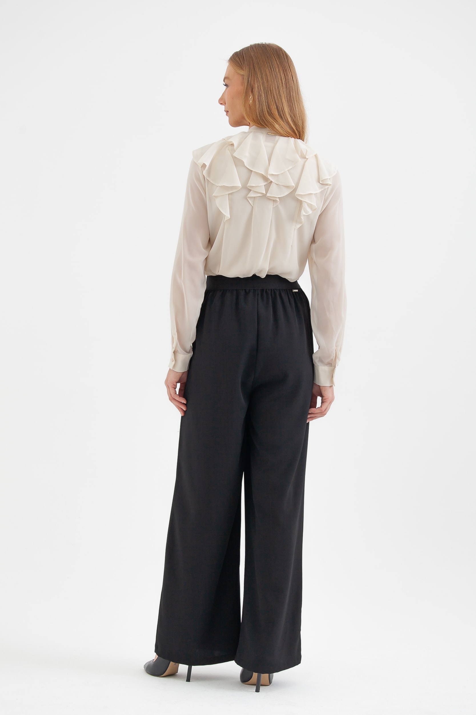 Calça Ampla Alfaiataria Cós De Elástico Preto