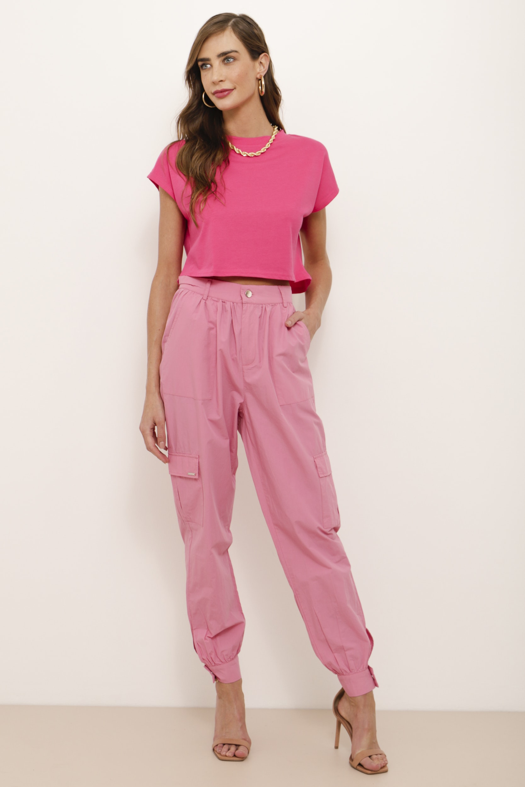 Calça Balloon Tactel Pregas  Rosa
