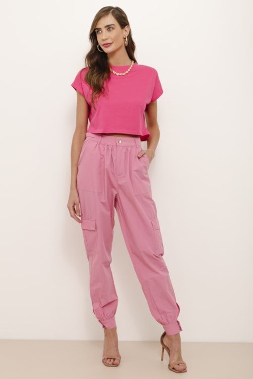 Calça Balloon Tactel Pregas  Rosa
