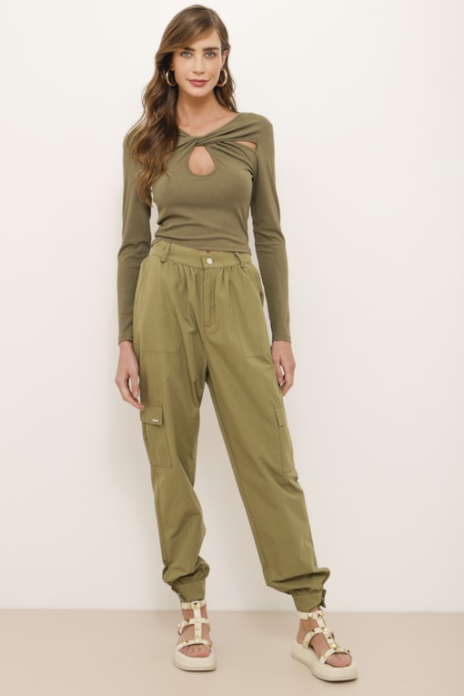 Calça Balloon Tactel Pregas  Verde oliva