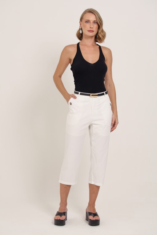 Calça Capri Martingale No Bolso  Branco