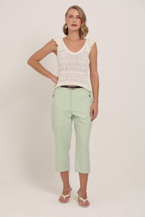 Calça Capri Martingale No Bolso  Verde água