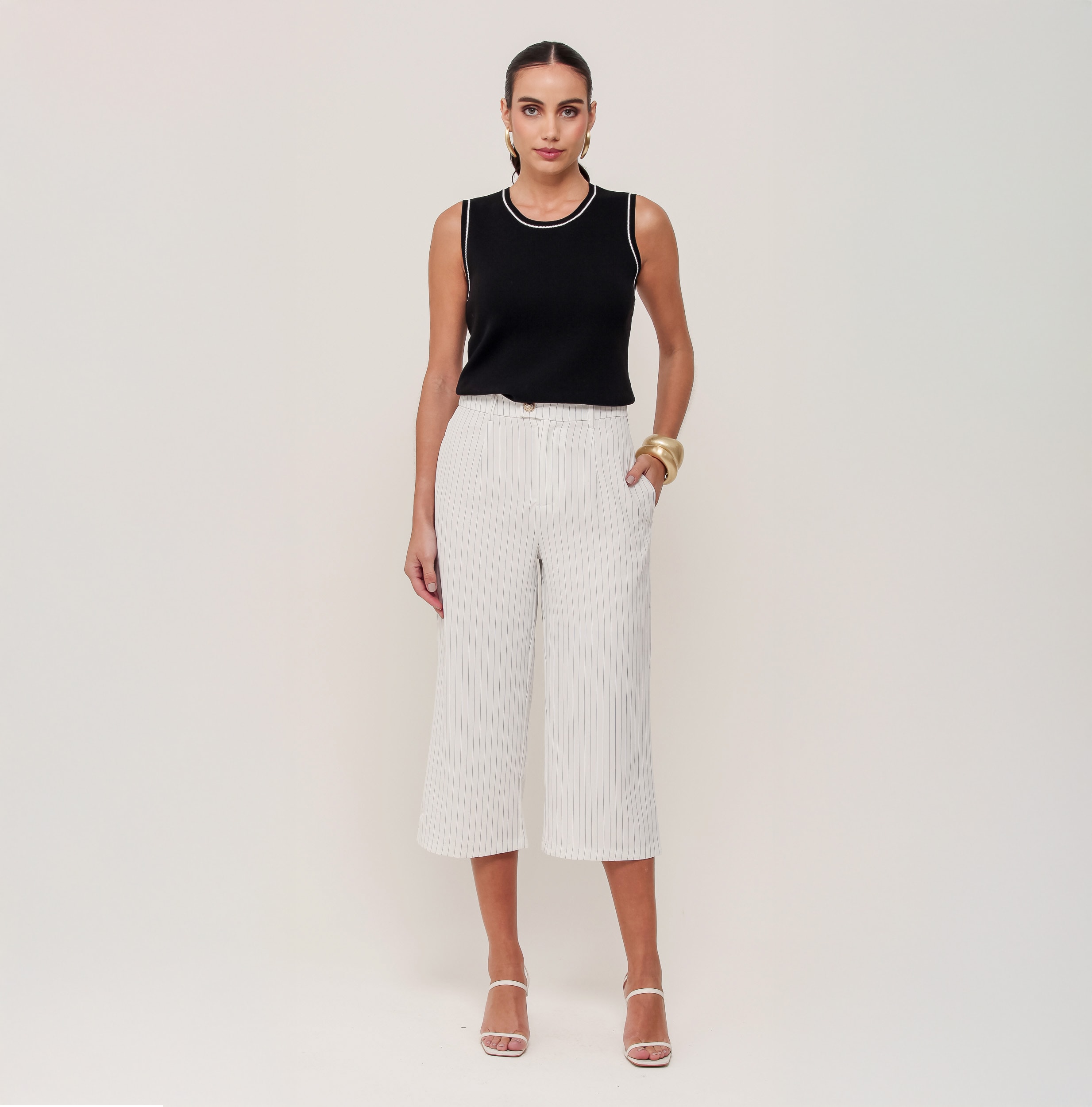 Calça Capri Risca De Giz Off-white