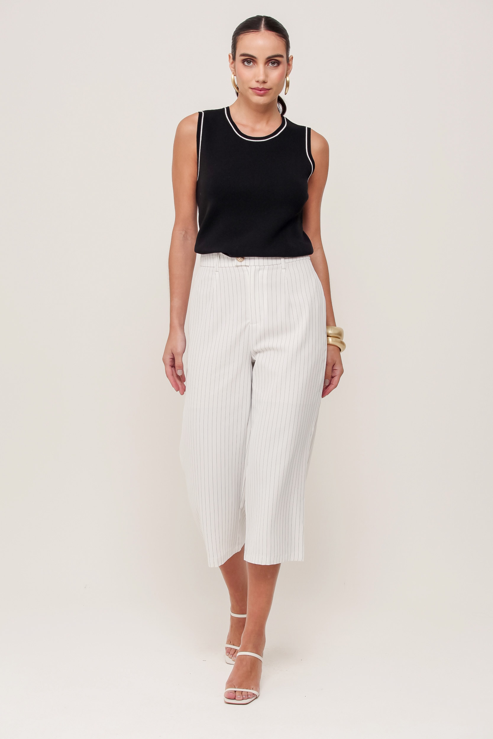 Calça Capri Risca De Giz Off-white