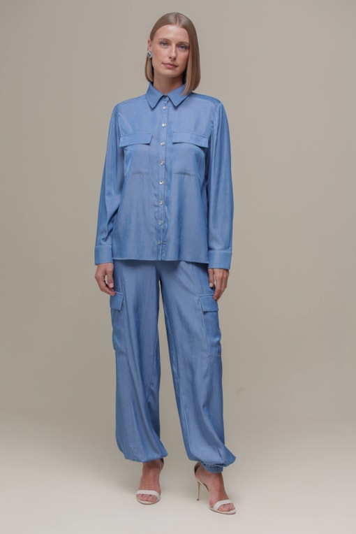 Calça Cargo Chambray Azul claro 