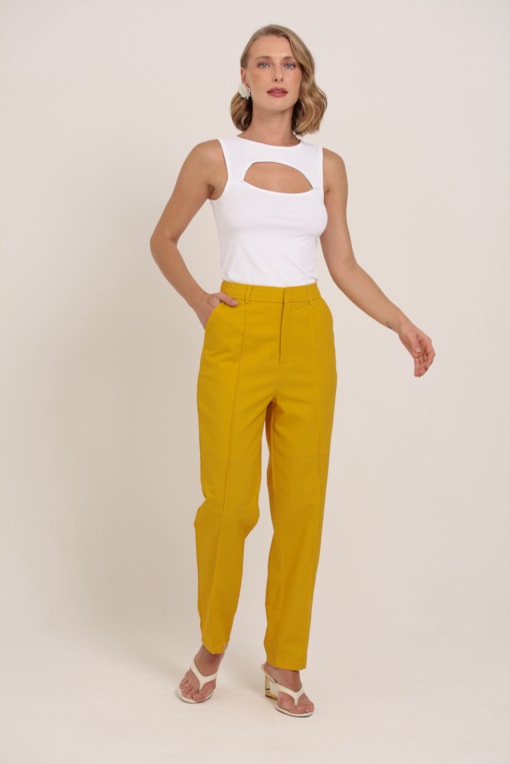 Calça Cenoura Linho Amarelo