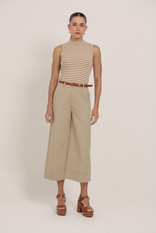 Calça Chino Pantacourt Barra Italiana Caqui