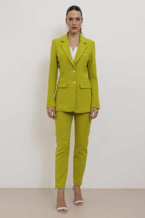 Calça Cigarrete Botões Alfaiataria  Verde 