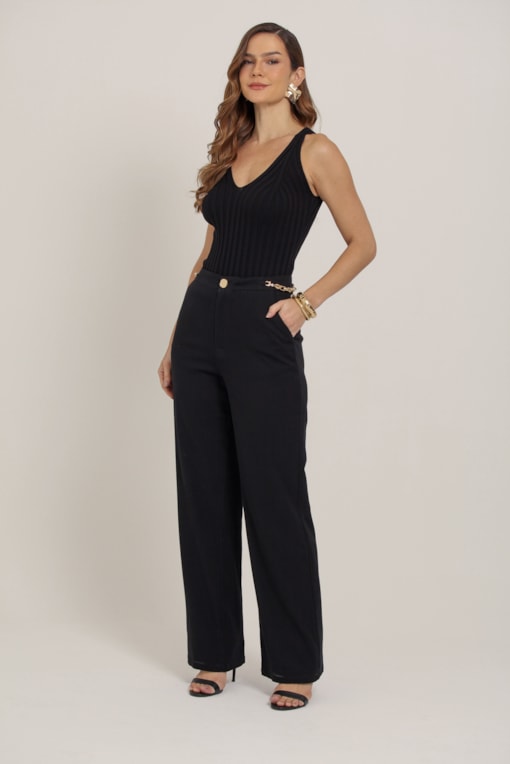 Calça Com Detalhe De Corrente Preto