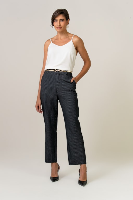 Calça De Alfaiataria Risca De Giz Preto