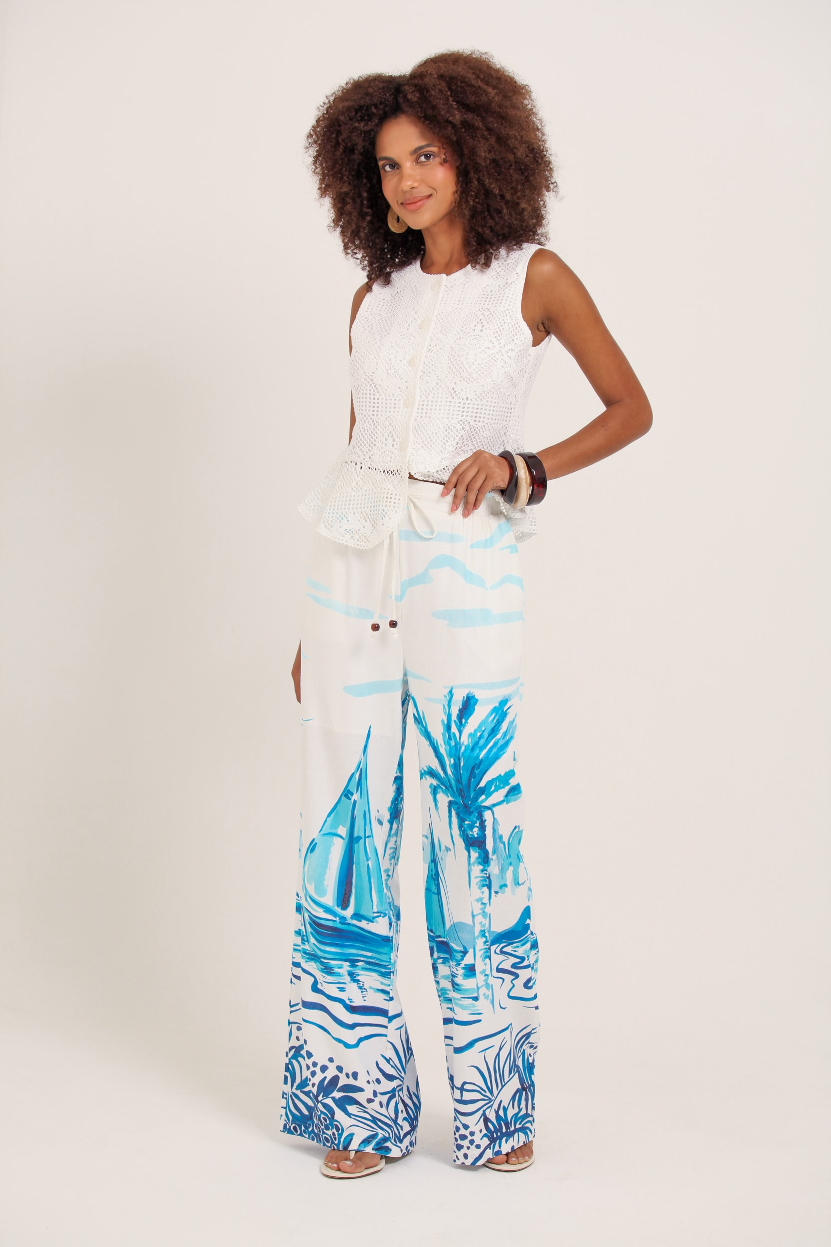 Calça Estampa Maré Náutica Branco