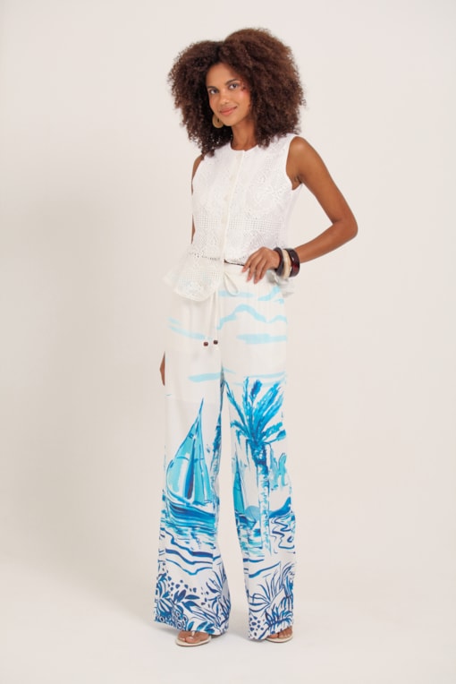 Calça Estampa Maré Náutica Branco