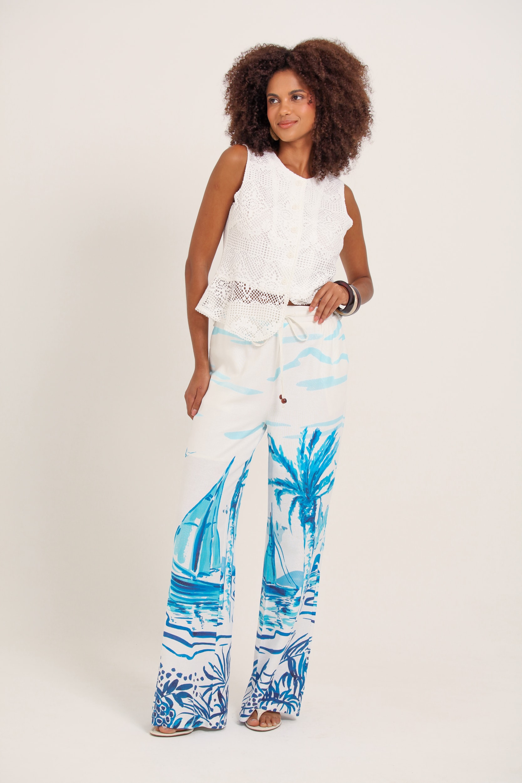 Calça Estampa Maré Náutica Branco