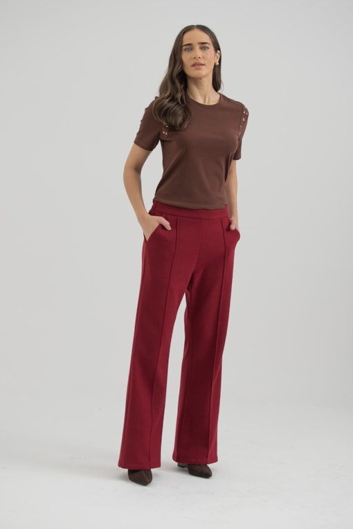 Calça Flare Com Recorte Vinho