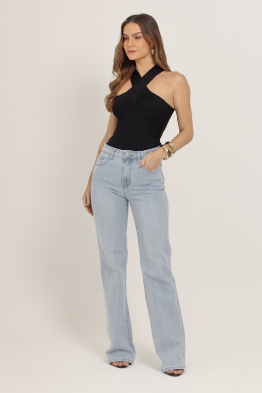 Calça Flare Jeans Cintura Alta Jeans
