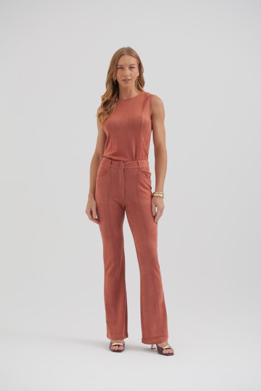Calça Flare Suede Ferrugem