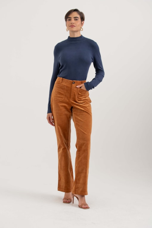 Calça Flare Veludo Cotelê Camel