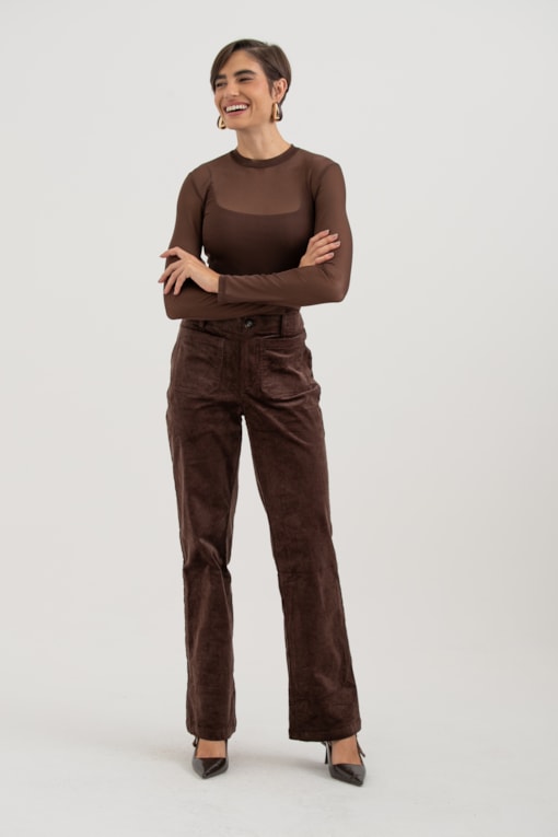 Calça Flare Veludo Cotelê Marrom
