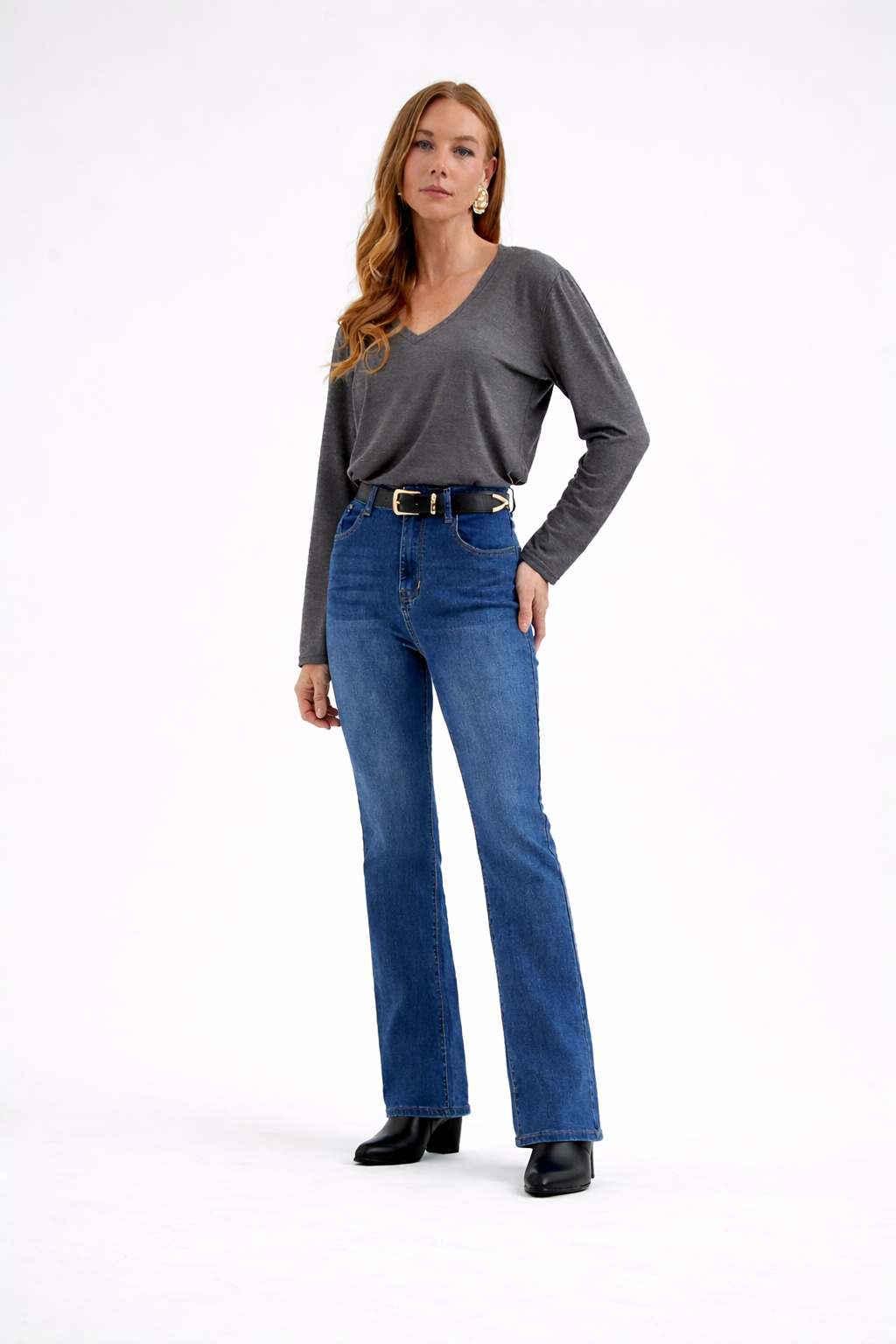 Calça Jeans Bootcut Com Cinto Jeans