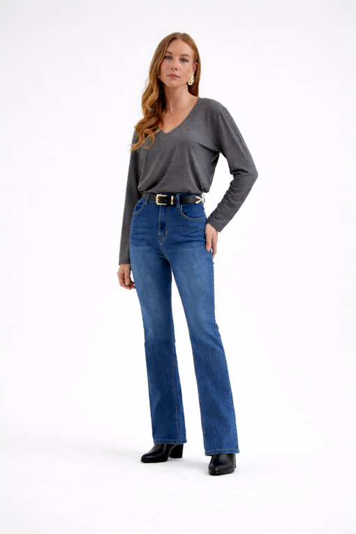 Calça Jeans Bootcut Com Cinto Jeans