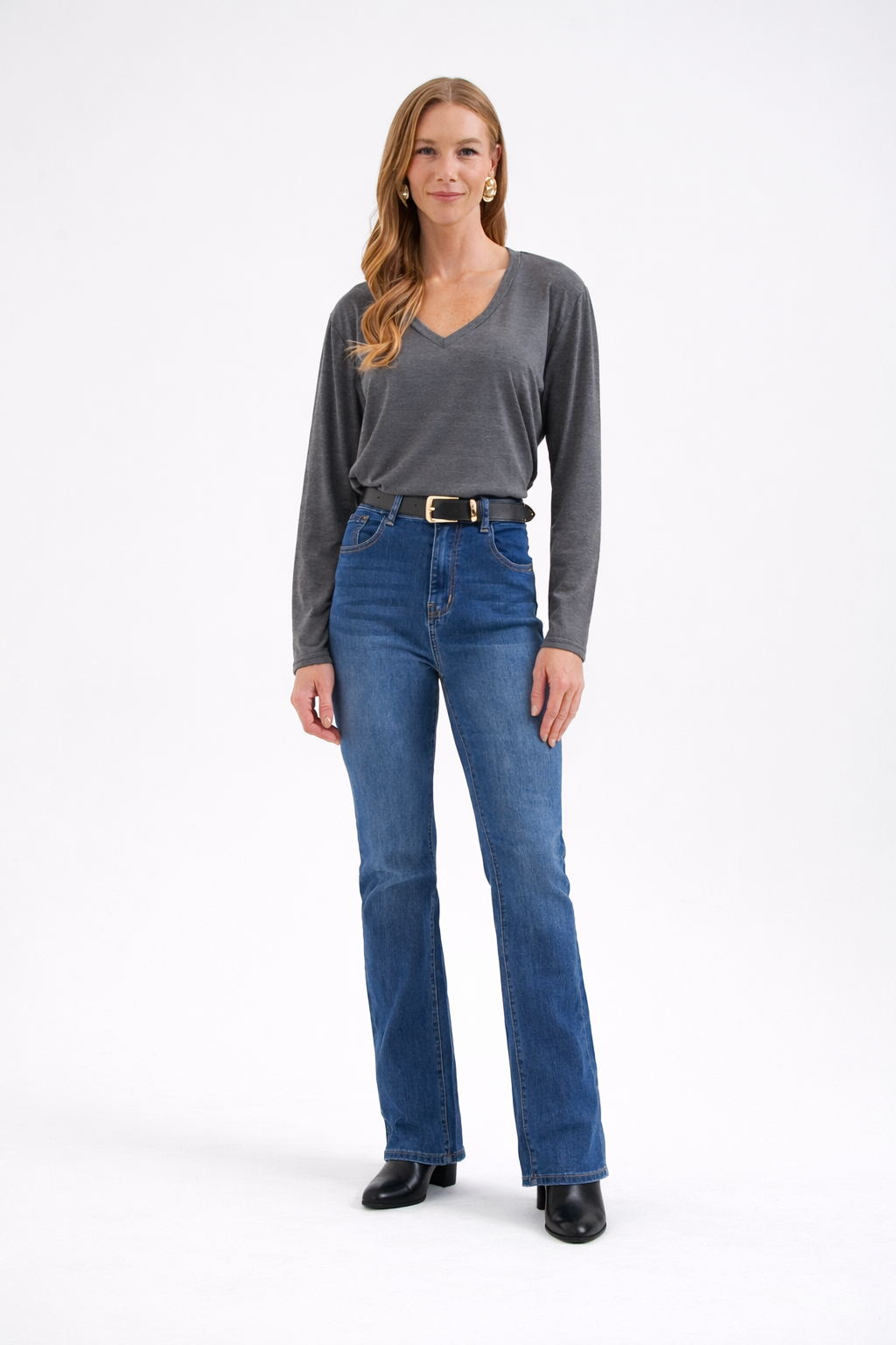 Calça Jeans Bootcut Com Cinto Jeans