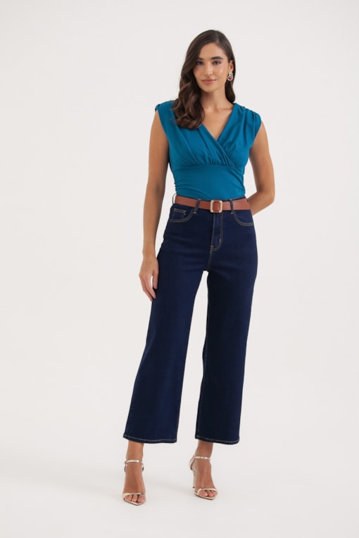 Calça Jeans Pantacourt Pespontada Jeans