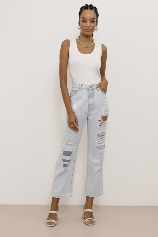 Calça Jeans Rasgada Delavê Azul